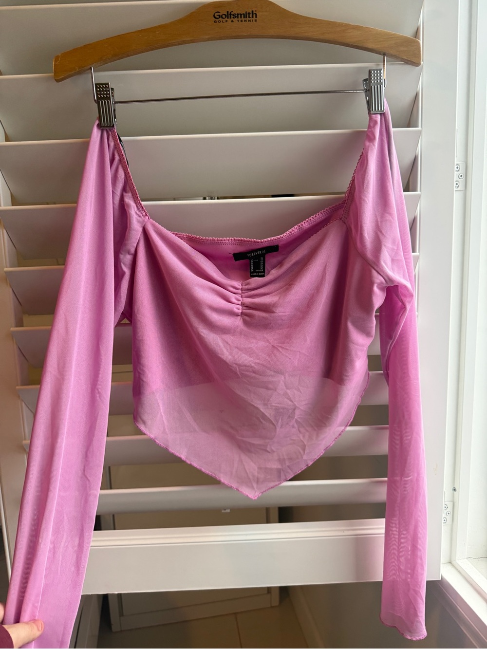 Forever 21 Pink Off-the-Shoulder Handkerchief Hem Crop Top